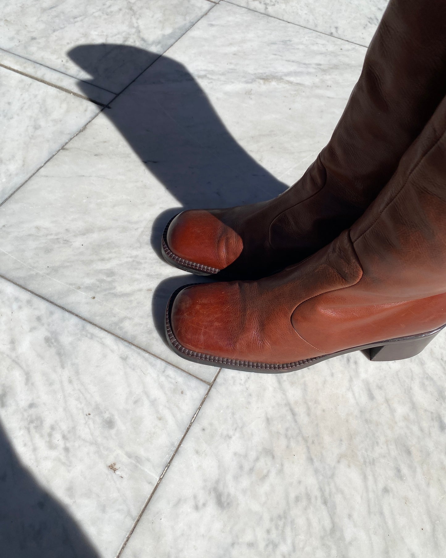 Square toe leather boots