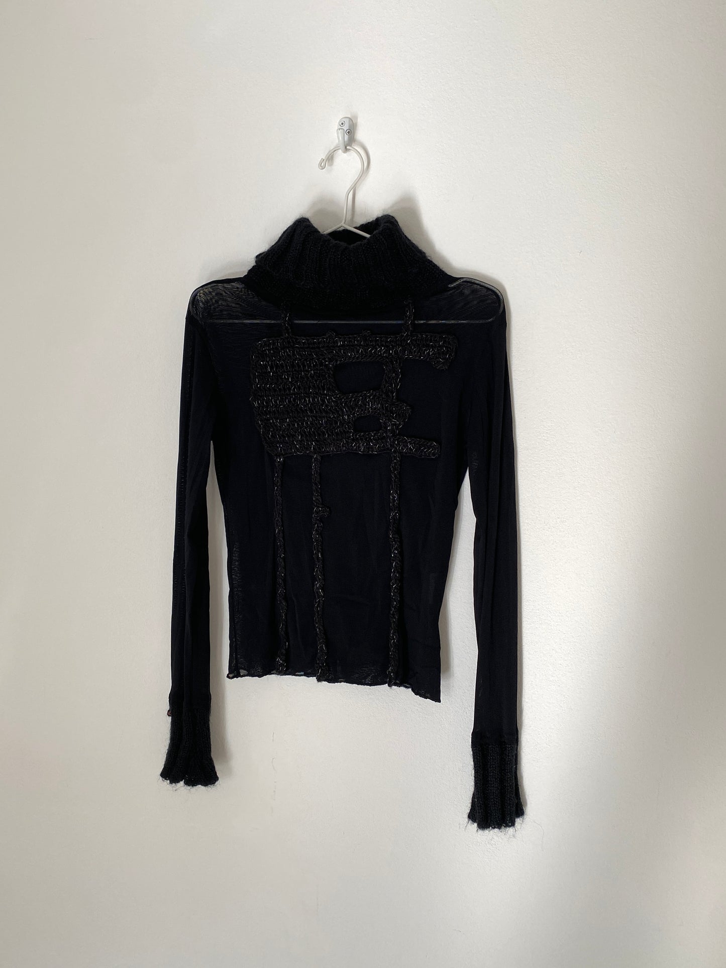 Sheer patchwork turleneck top