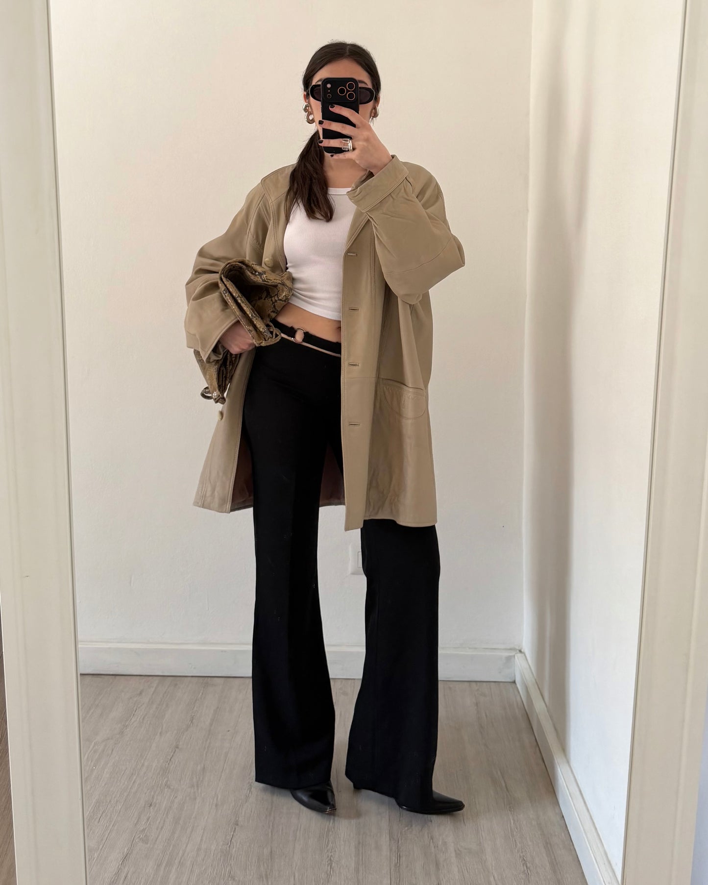 Nappa leather beige jacket