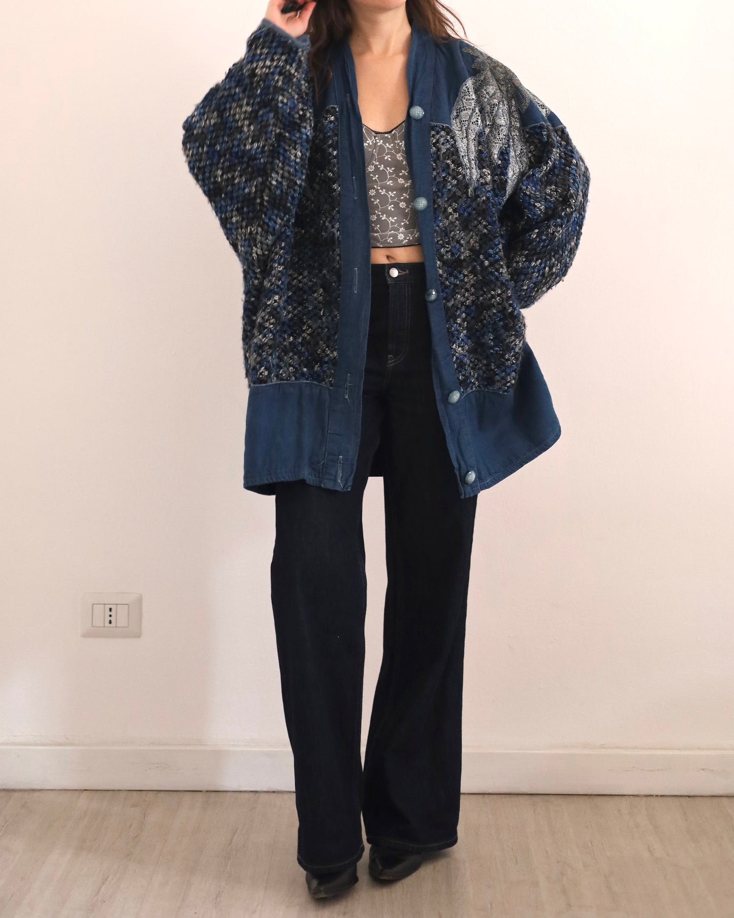 Lurex&denim cardigan