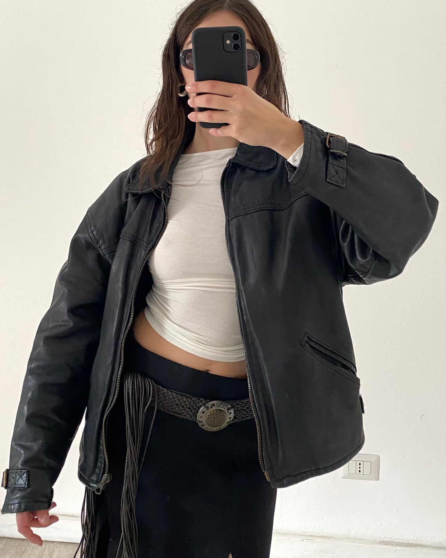 Leather bomber jacket