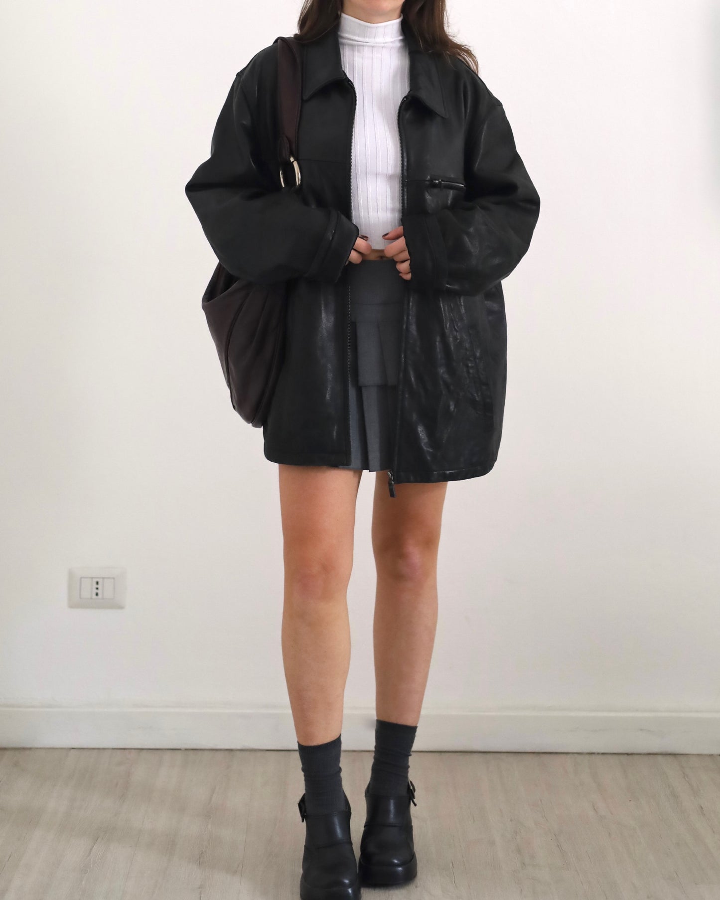 Leather bomber jacket