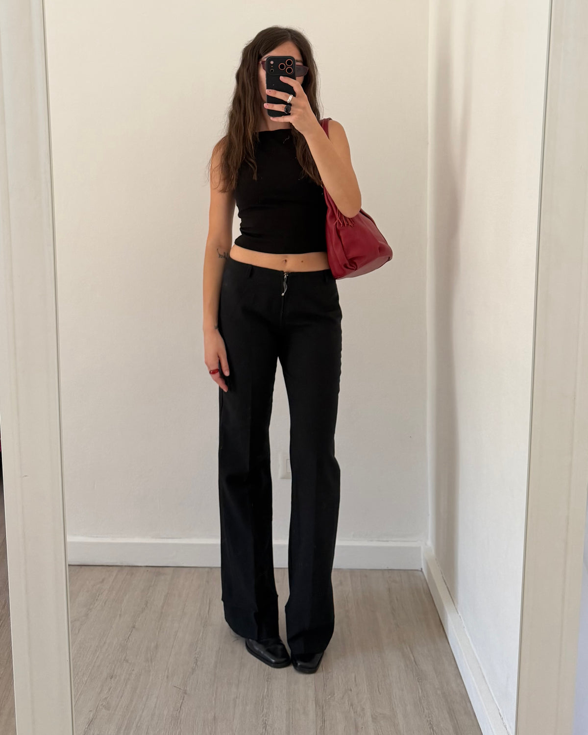 Minimal black kickflare trousers