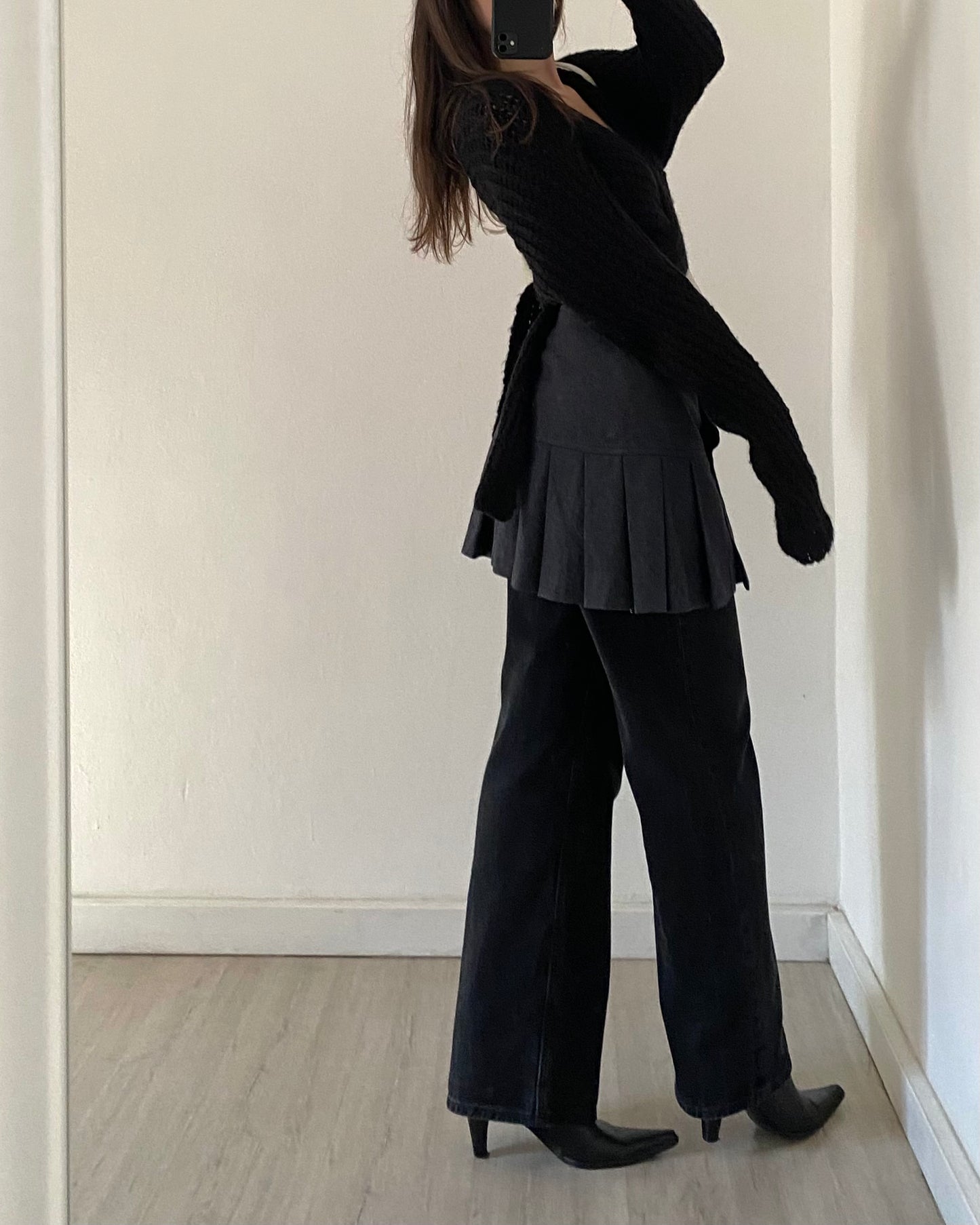 Wool pleated mini skirt