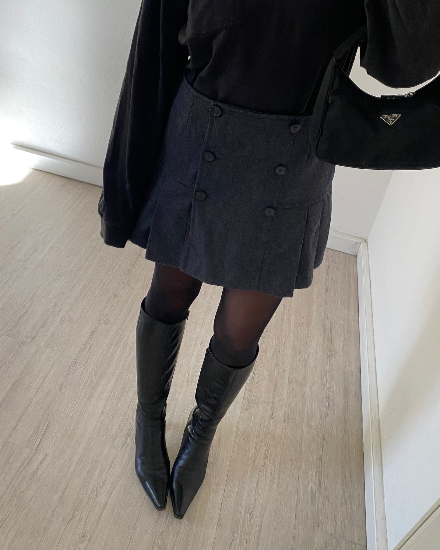 Wool pleated mini skirt