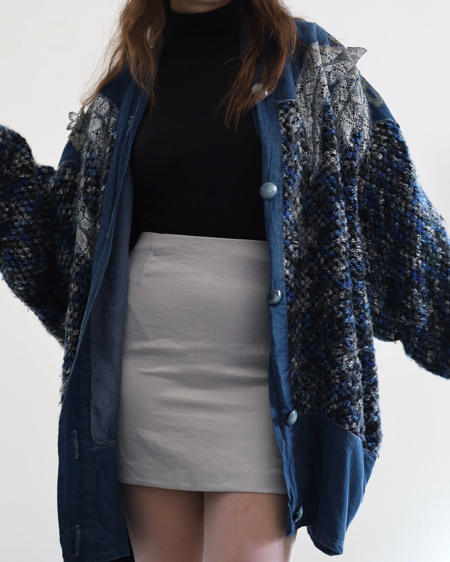 Lurex&denim cardigan