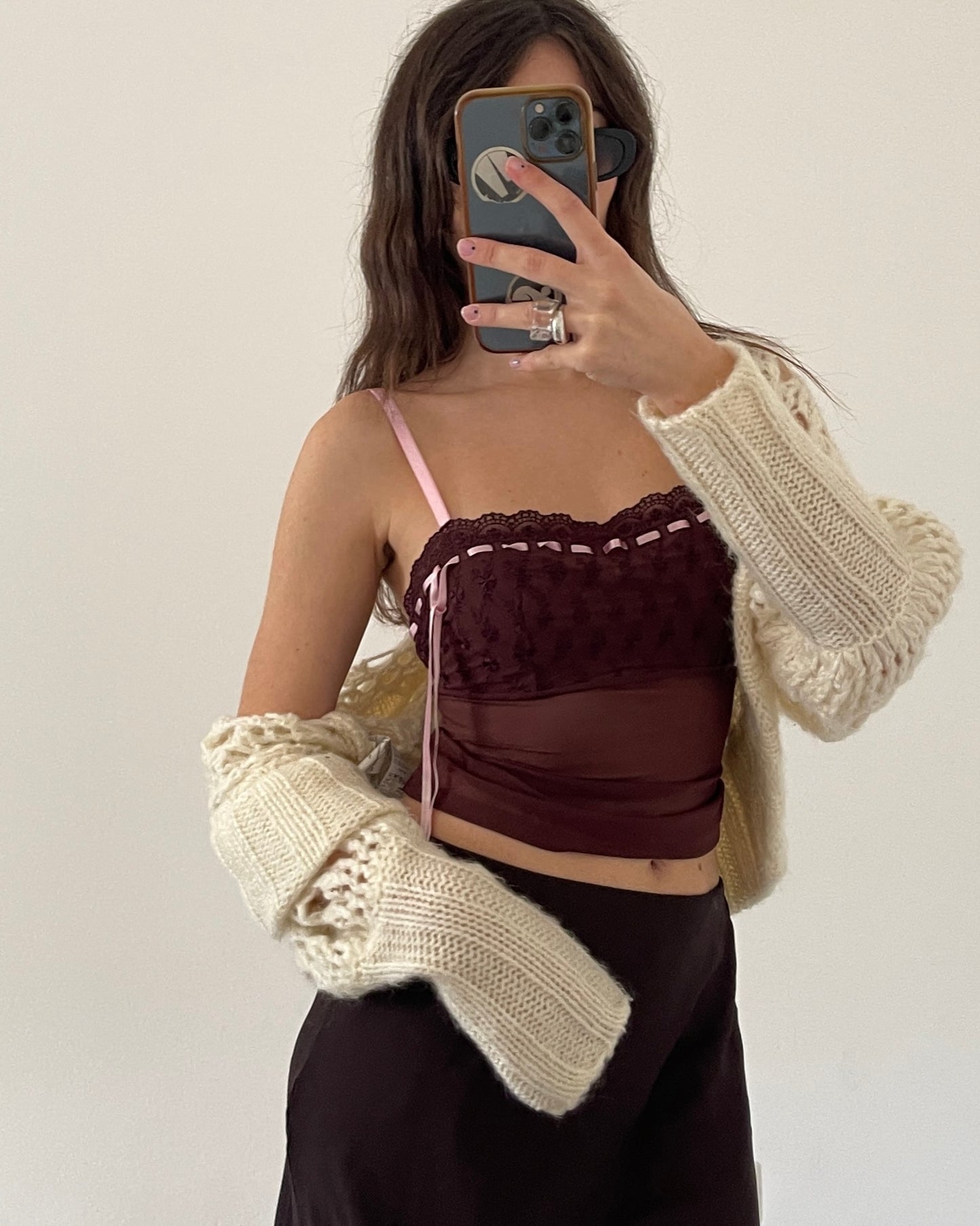 Openwork chunky wool cardigan