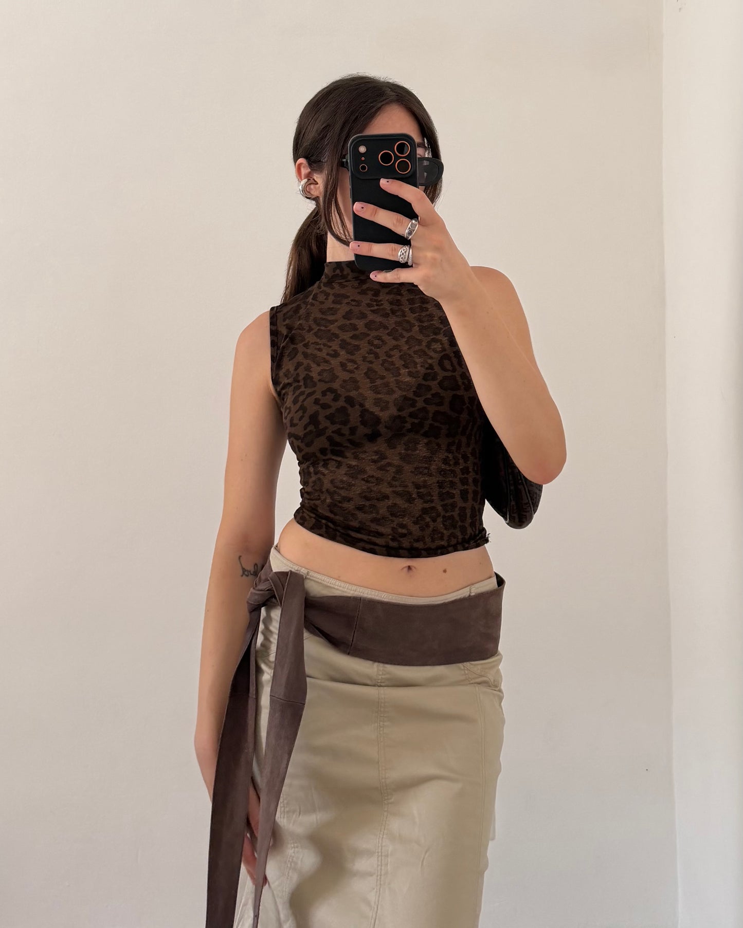 Beige cotton midi skirt