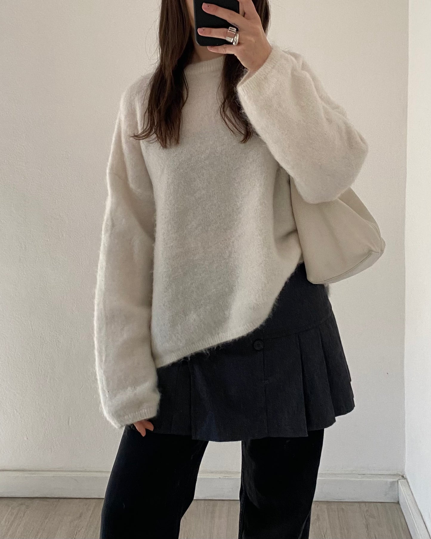 Wool pleated mini skirt