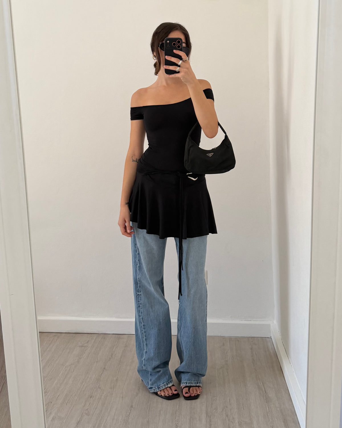Mini dress with metal belt