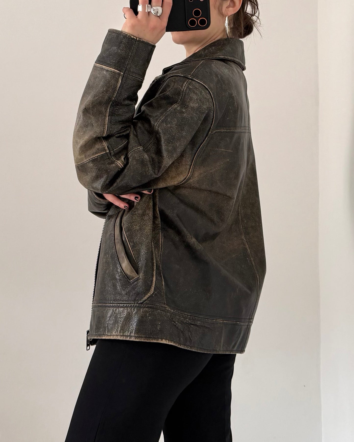 Brown distressed leather jacket