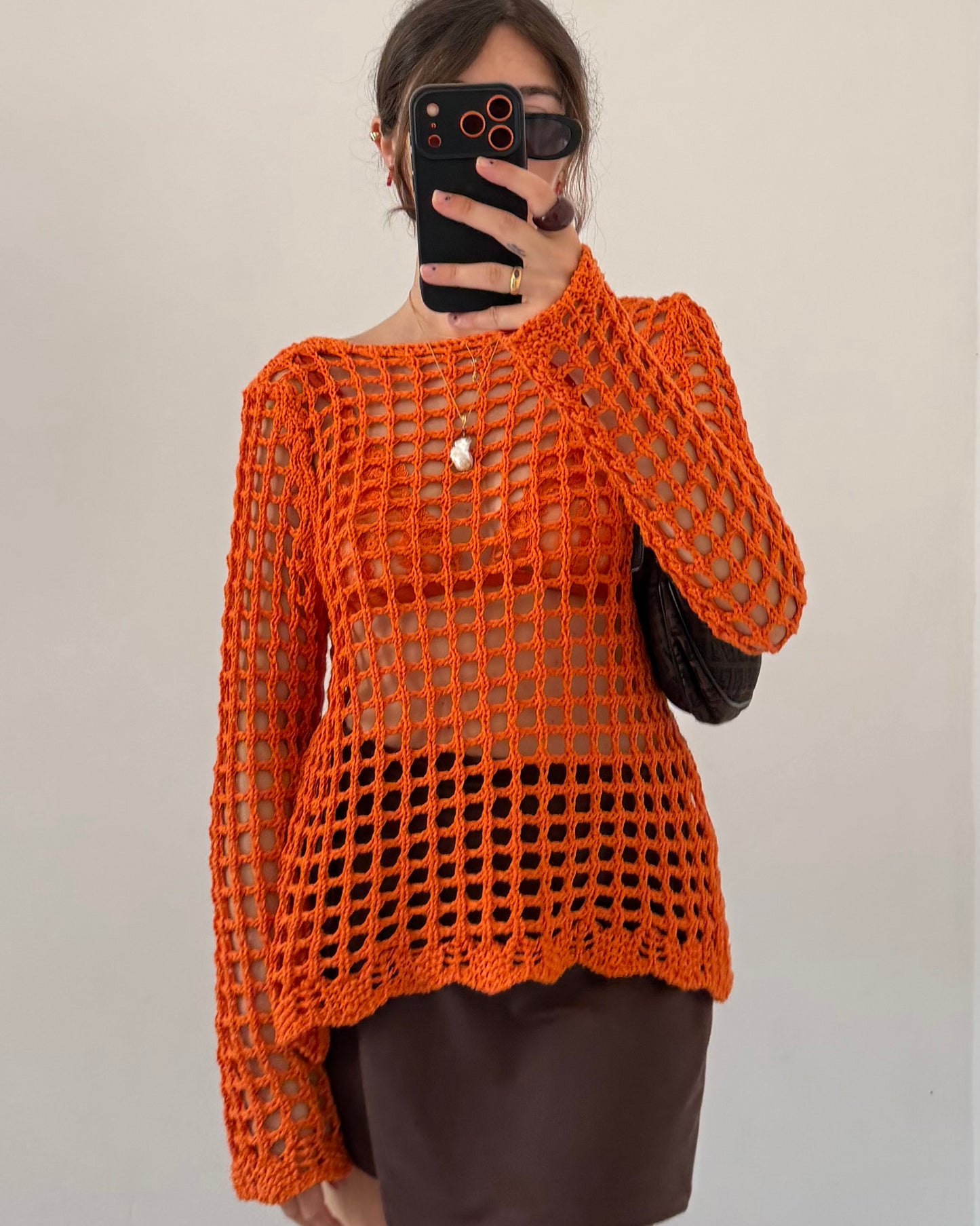 Crochet net cardigan