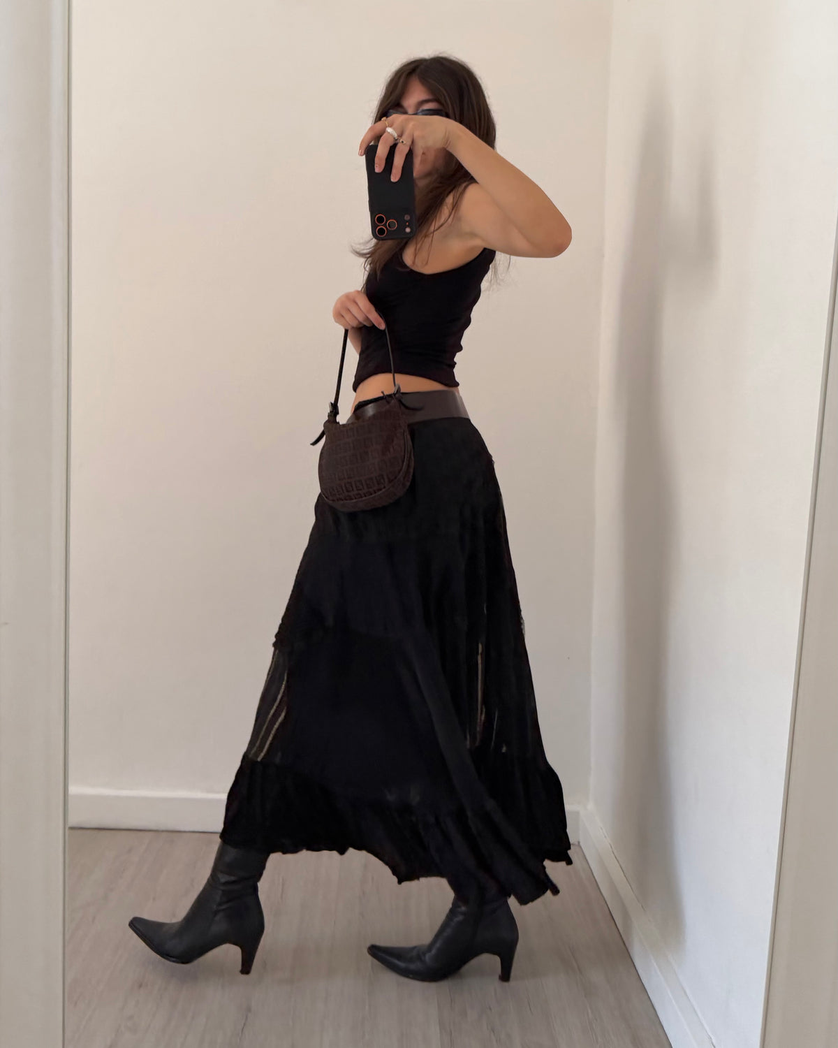 00s patchwork satin maxi skirt