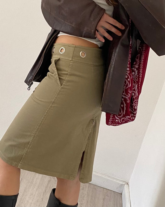 Midi skirt with grommets