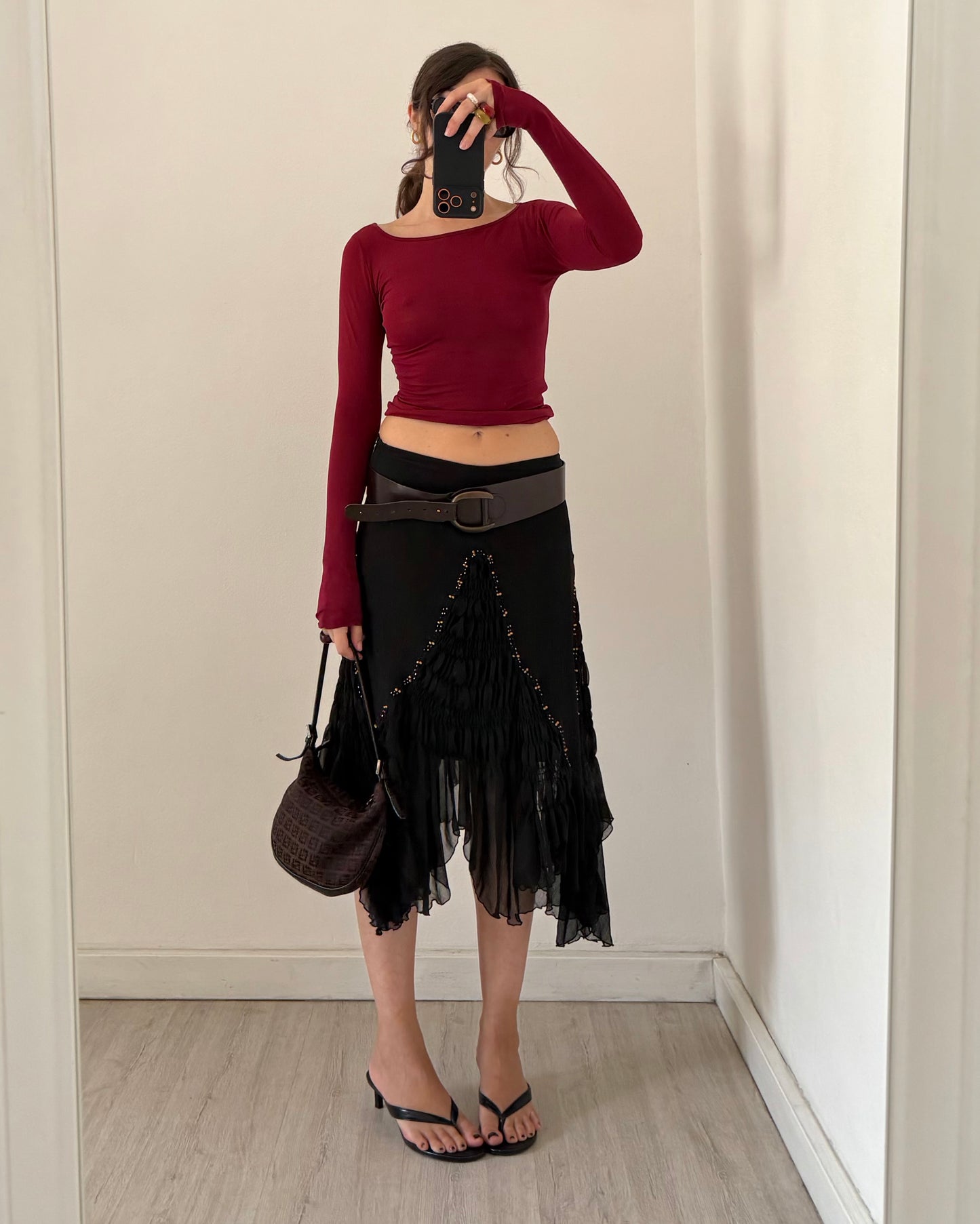 Embroidered chiffon midi skirt