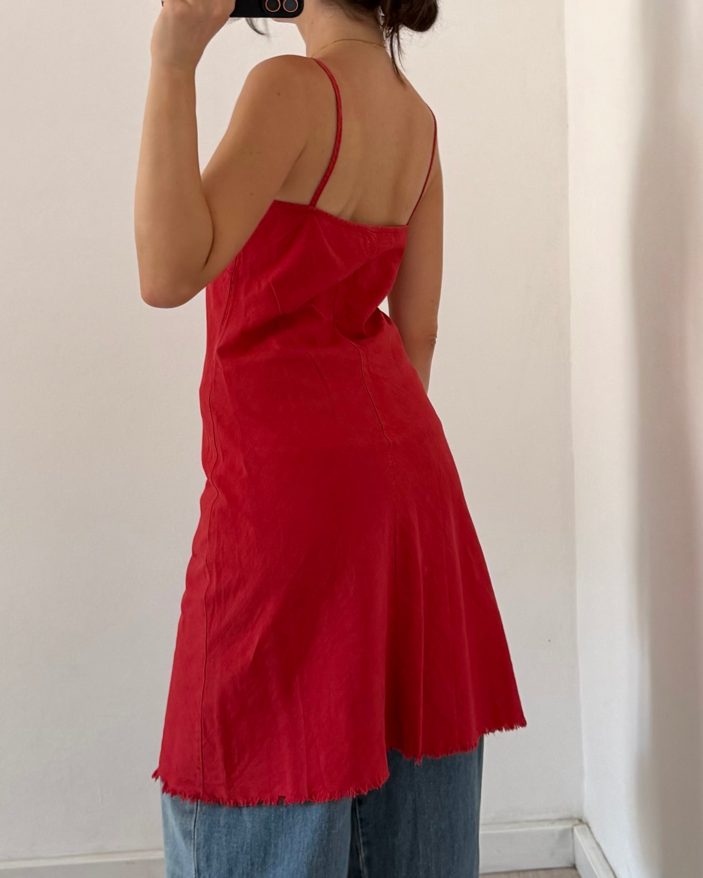 Linen red mini dress
