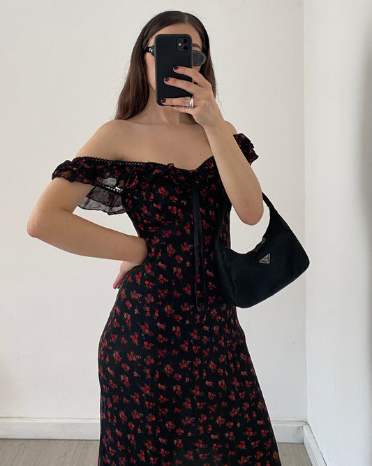 00s ruched dress with flower pattern