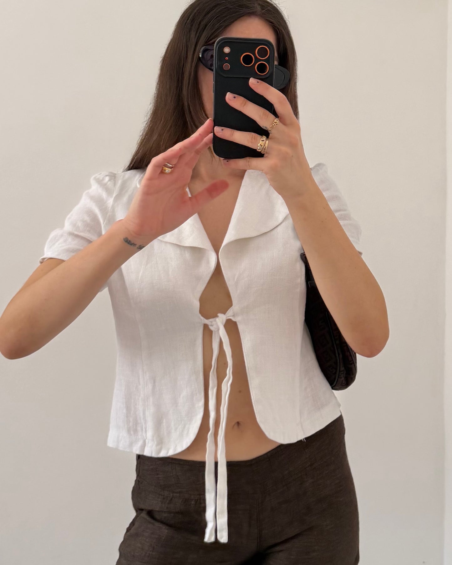White linen cut out top