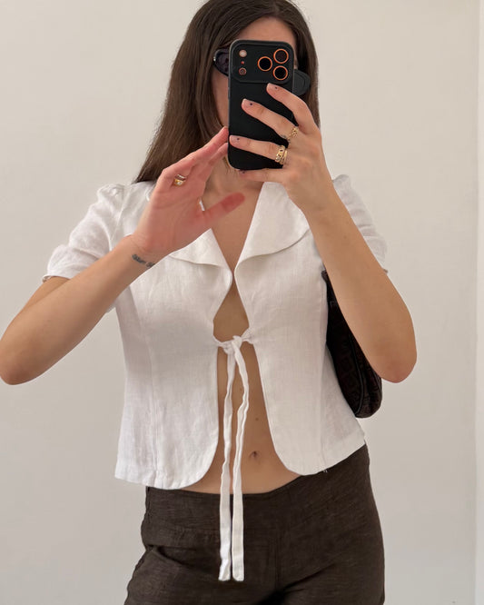 White linen cut out top