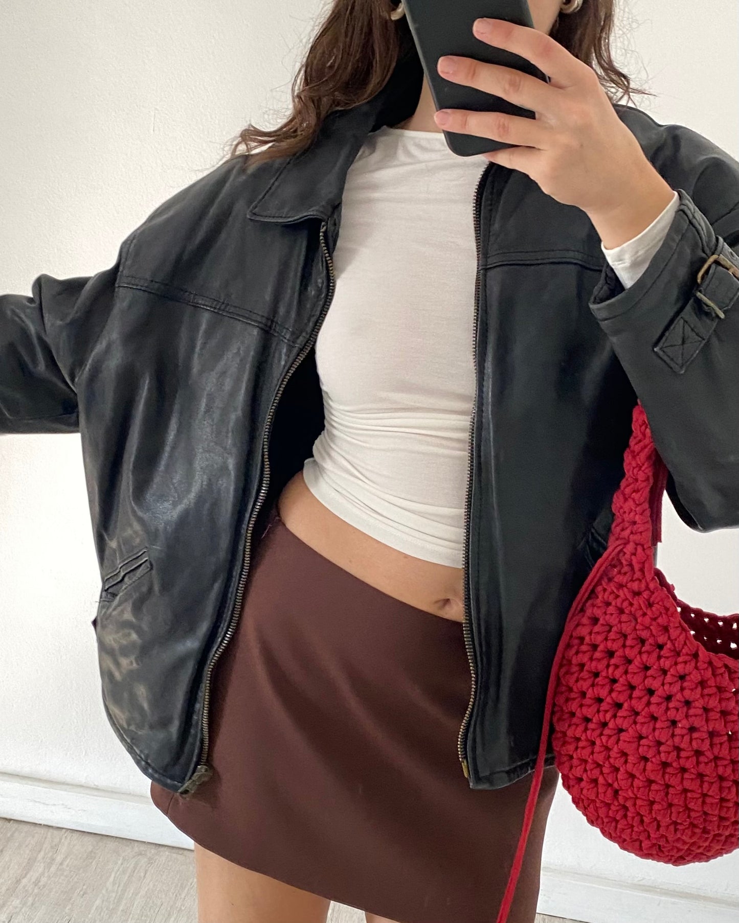 Leather bomber jacket