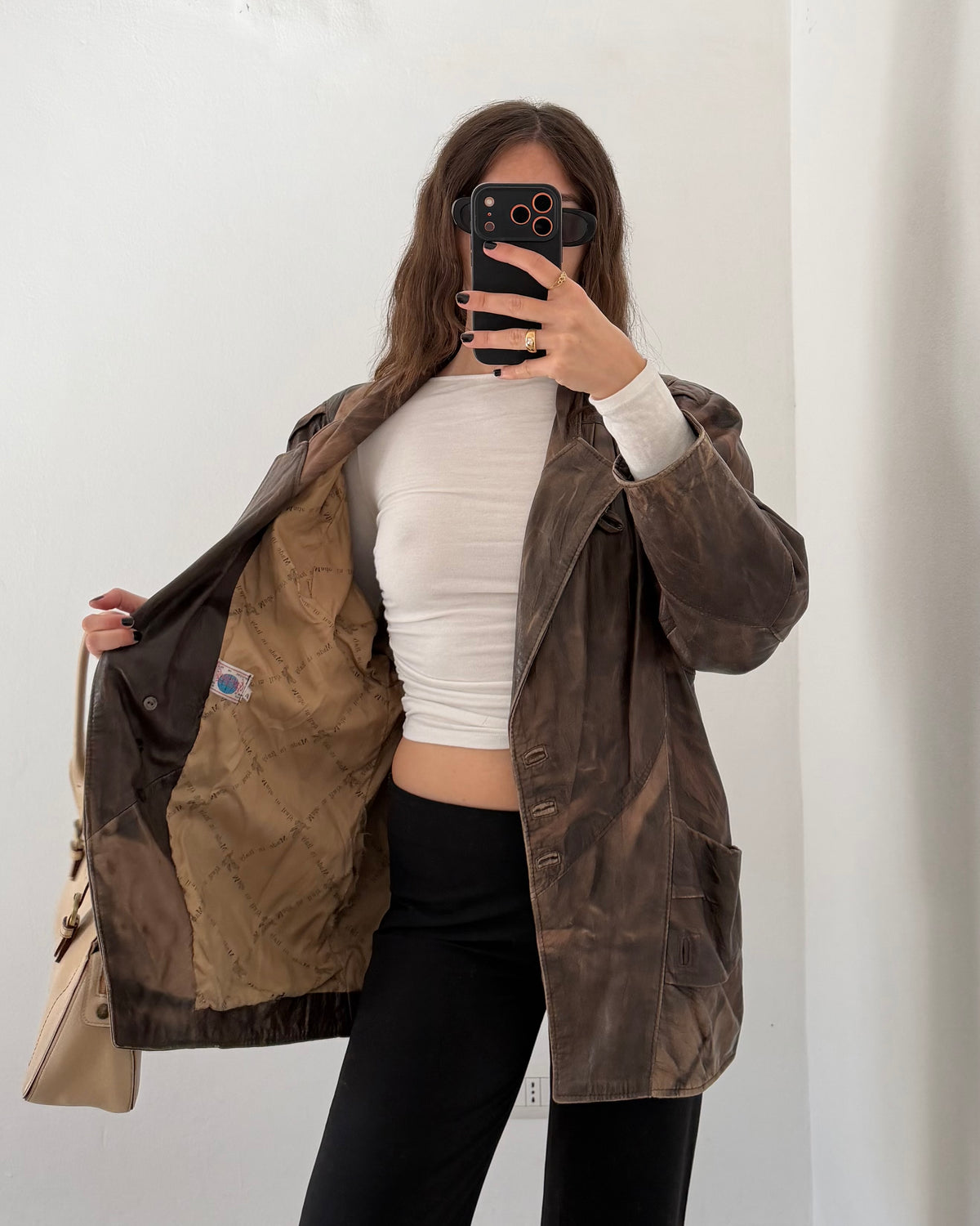 Distressed leather jacket