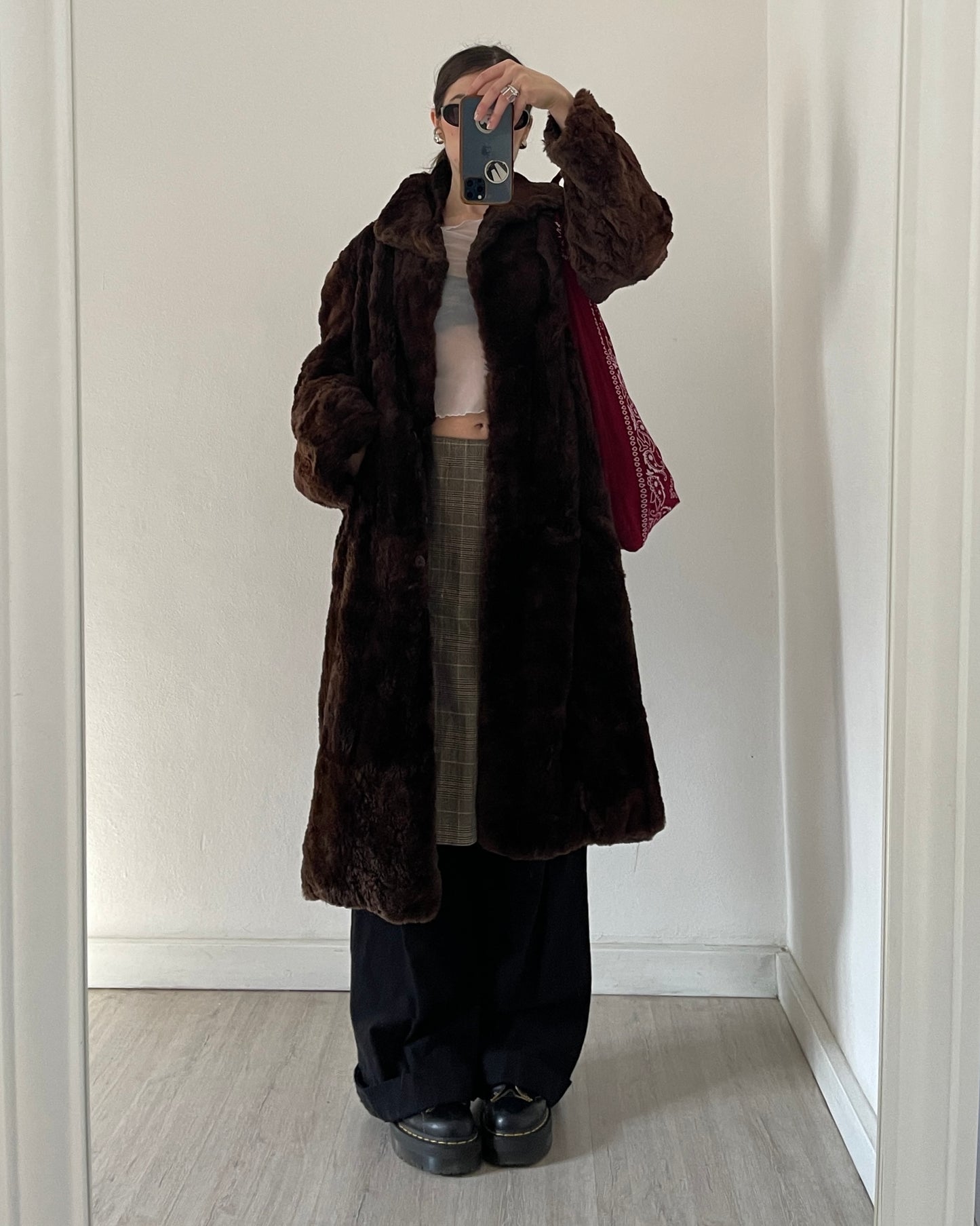 Brown long faux fur coat