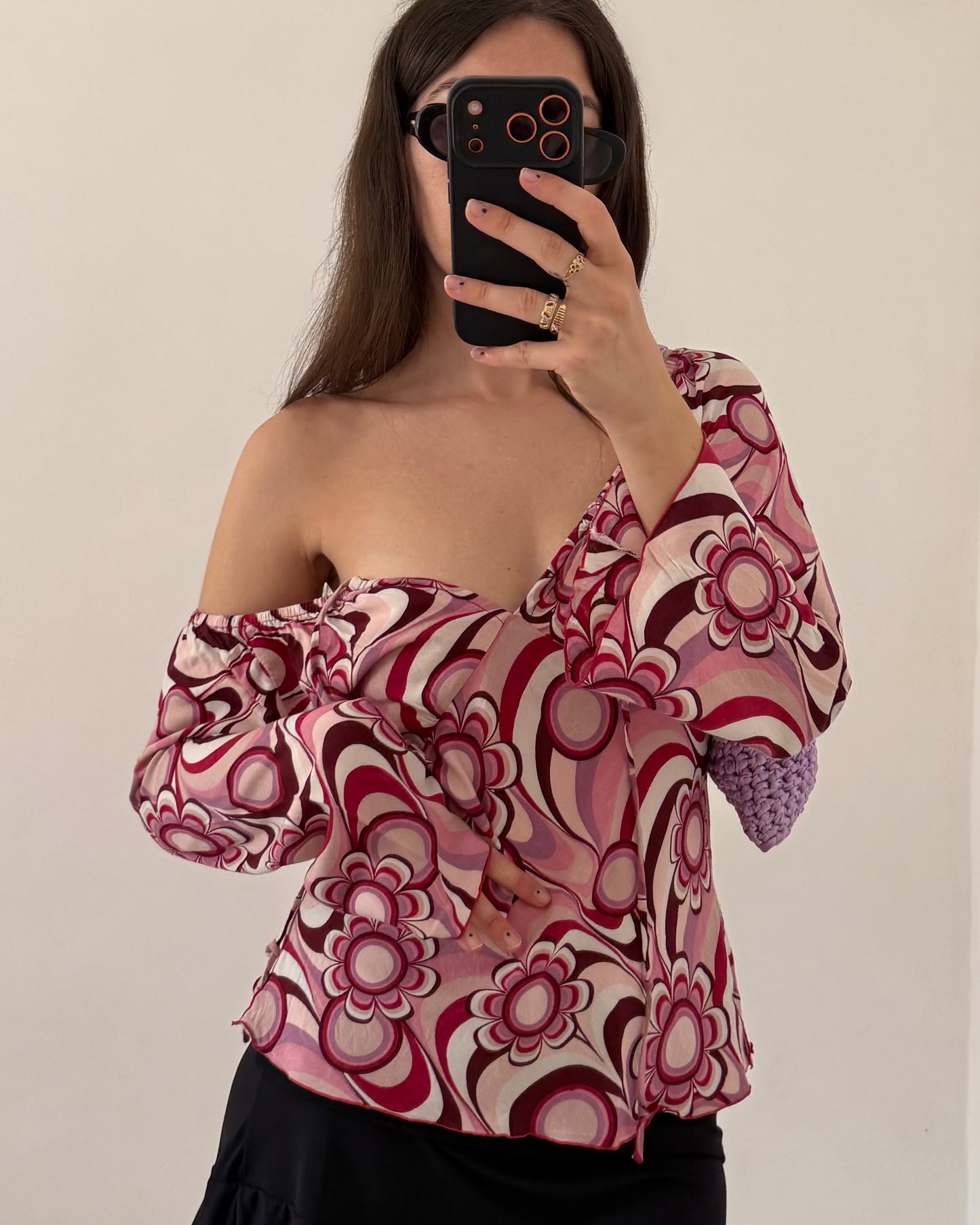 y2k flower print long sleeves top