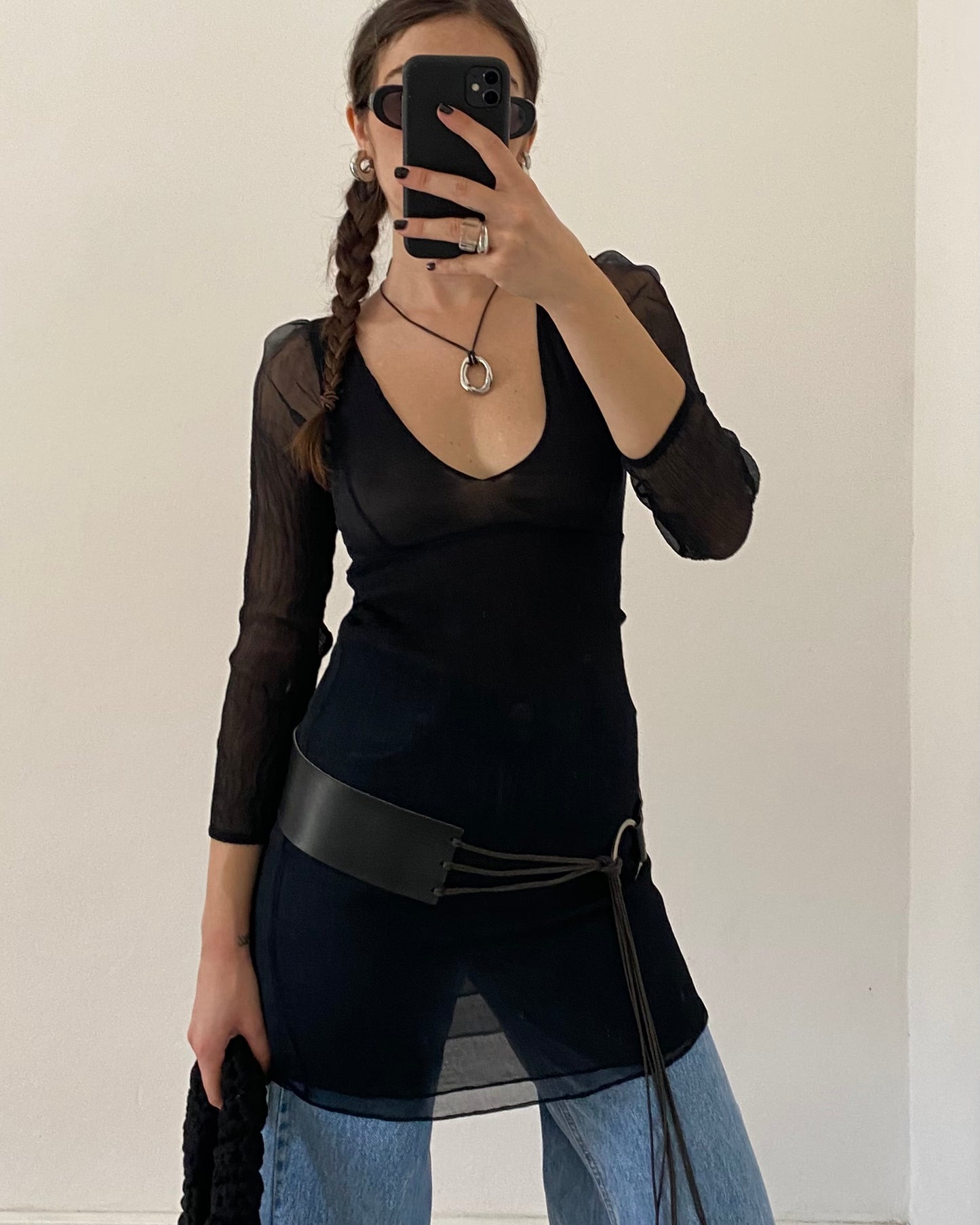 Silk embroidered mini dress