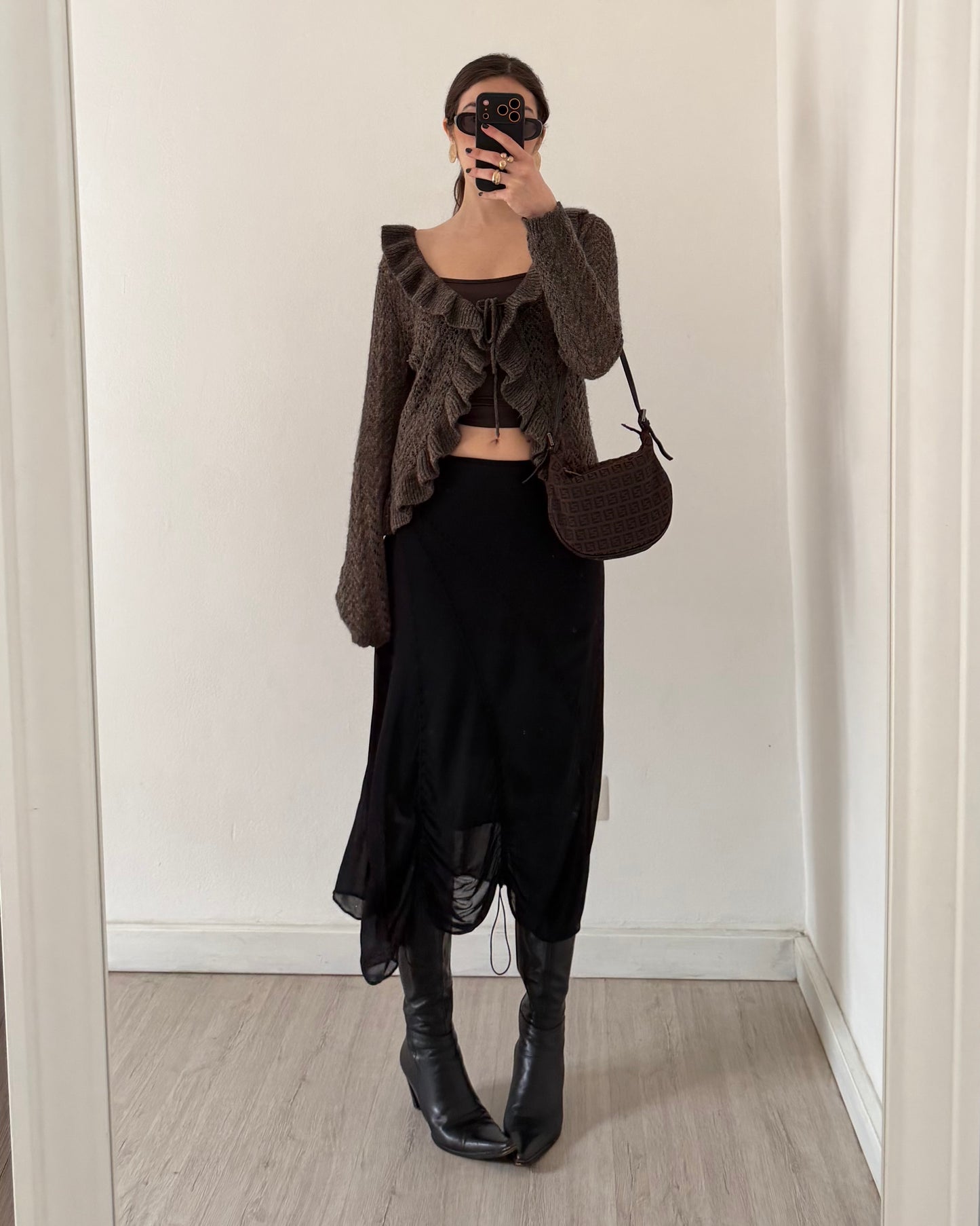 Wool cardigan with volants