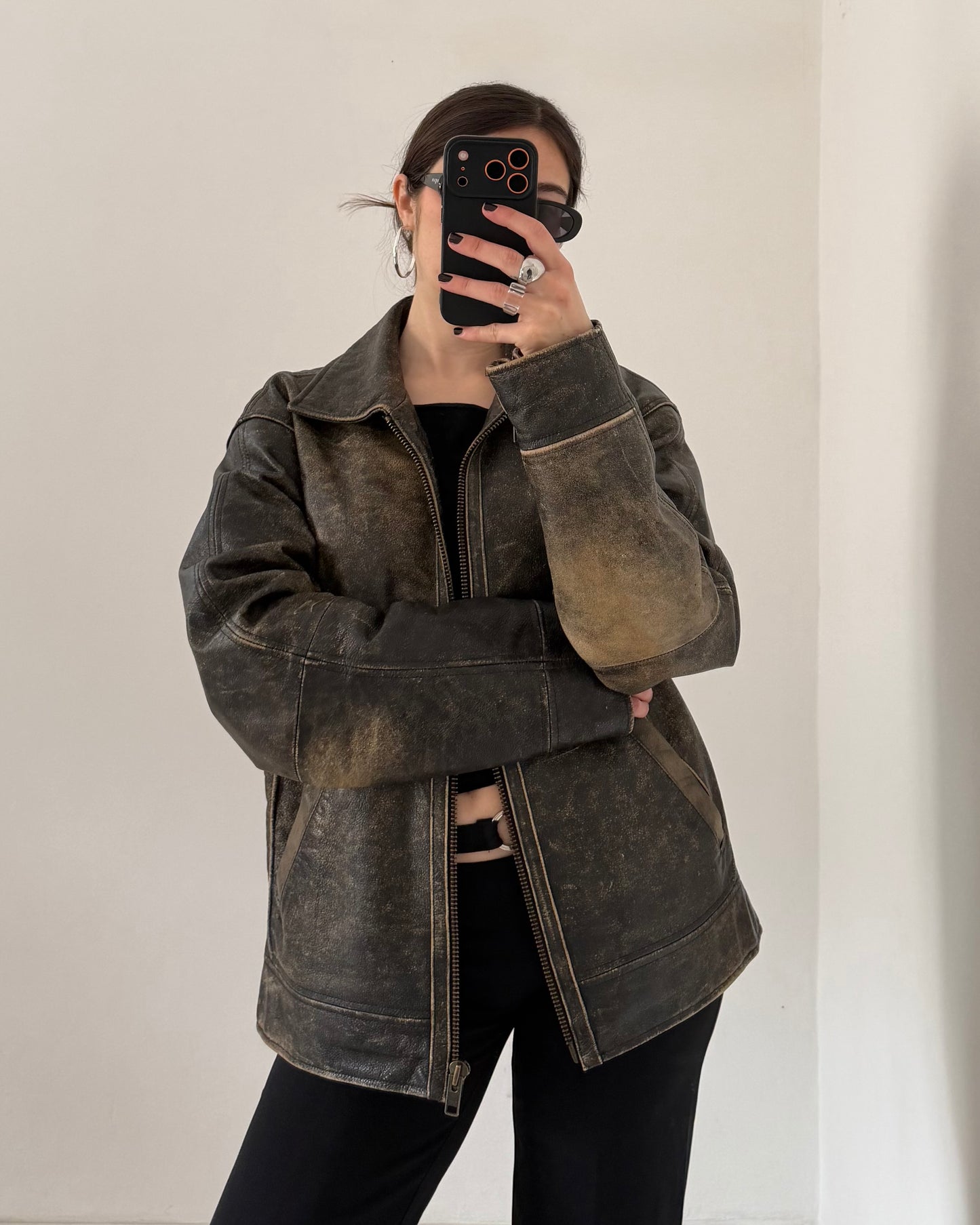 Brown distressed leather jacket