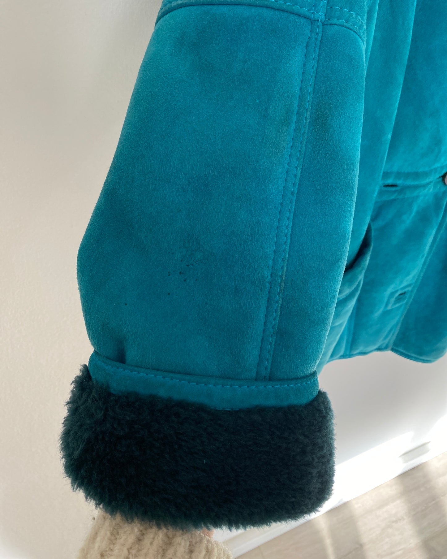 Teal shearling coat