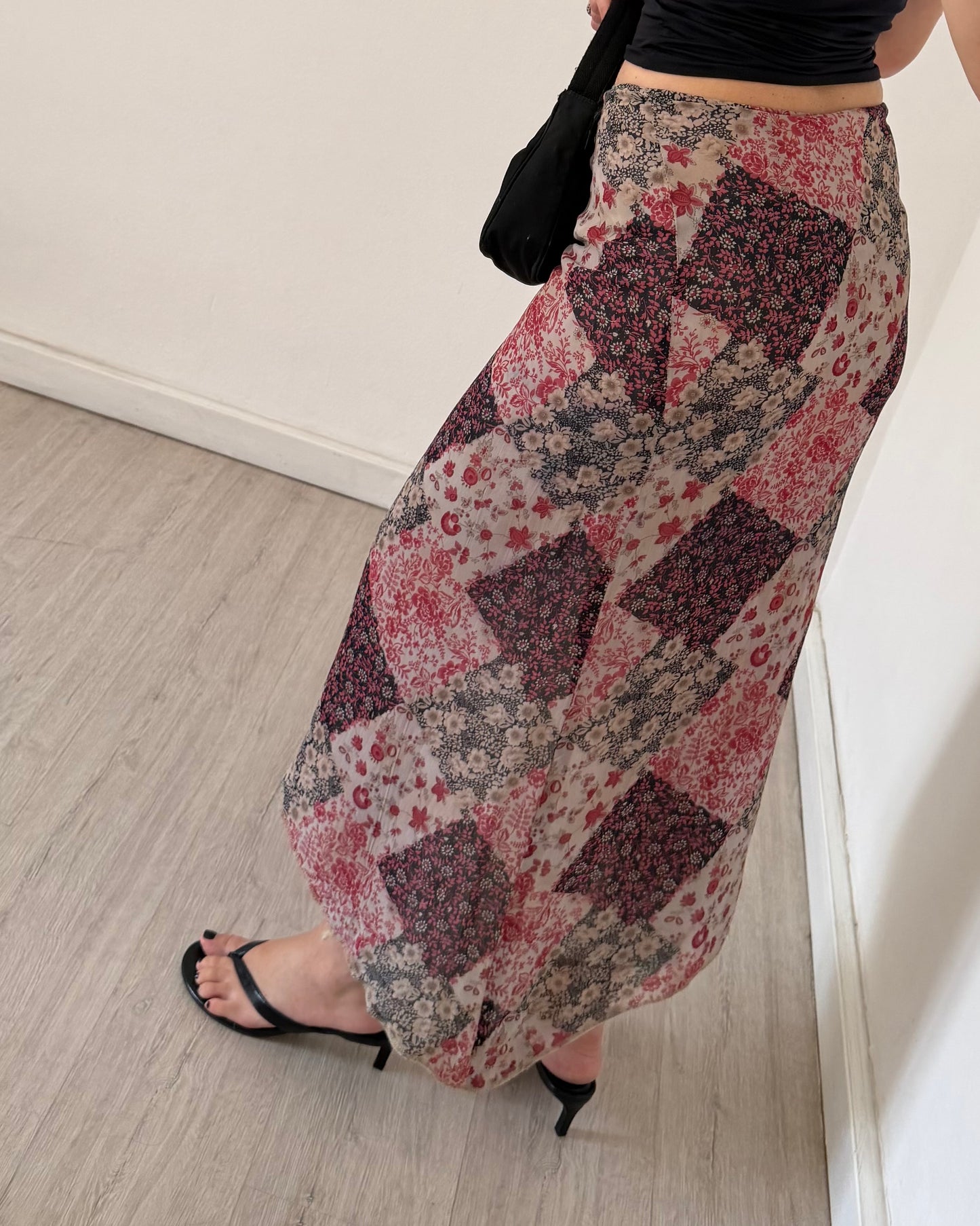 Asymmetric printed midi skirt
