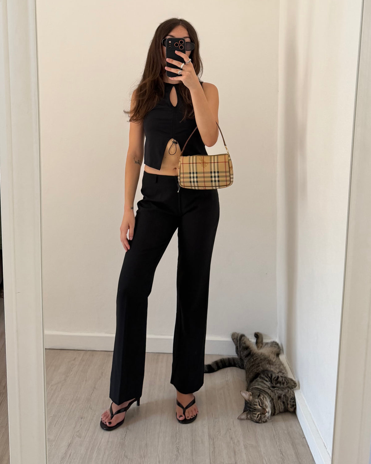 Minimal black kickflare trousers