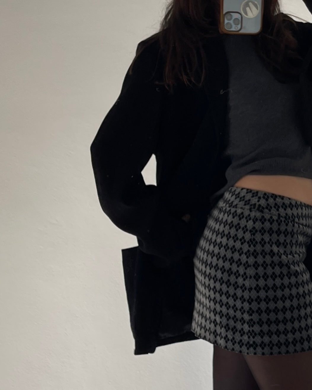 Velvet argyle mini skirt