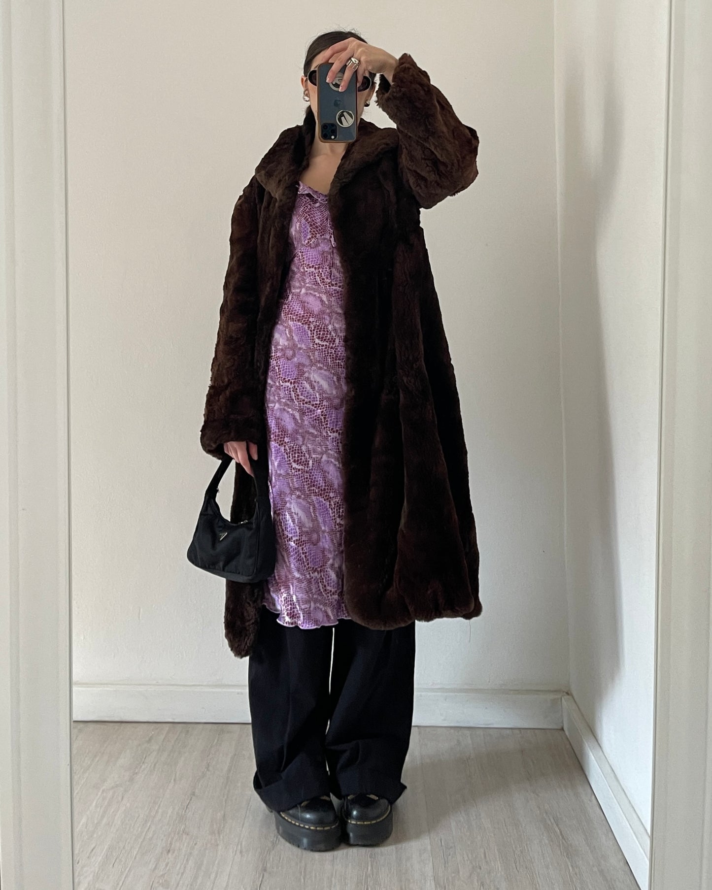 Brown long faux fur coat
