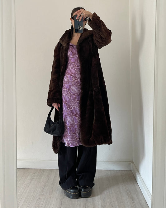 Brown long faux fur coat