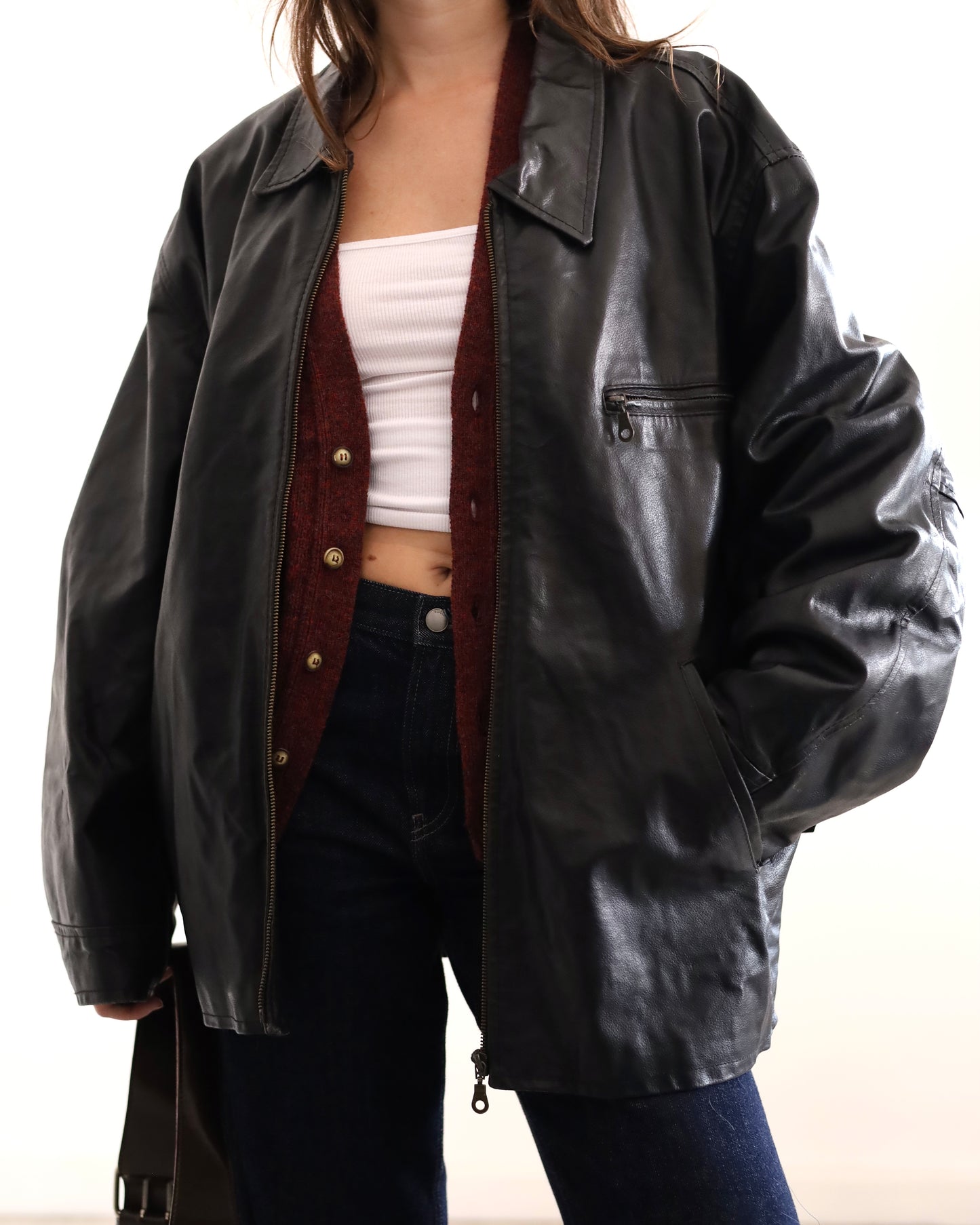 Leather bomber jacket