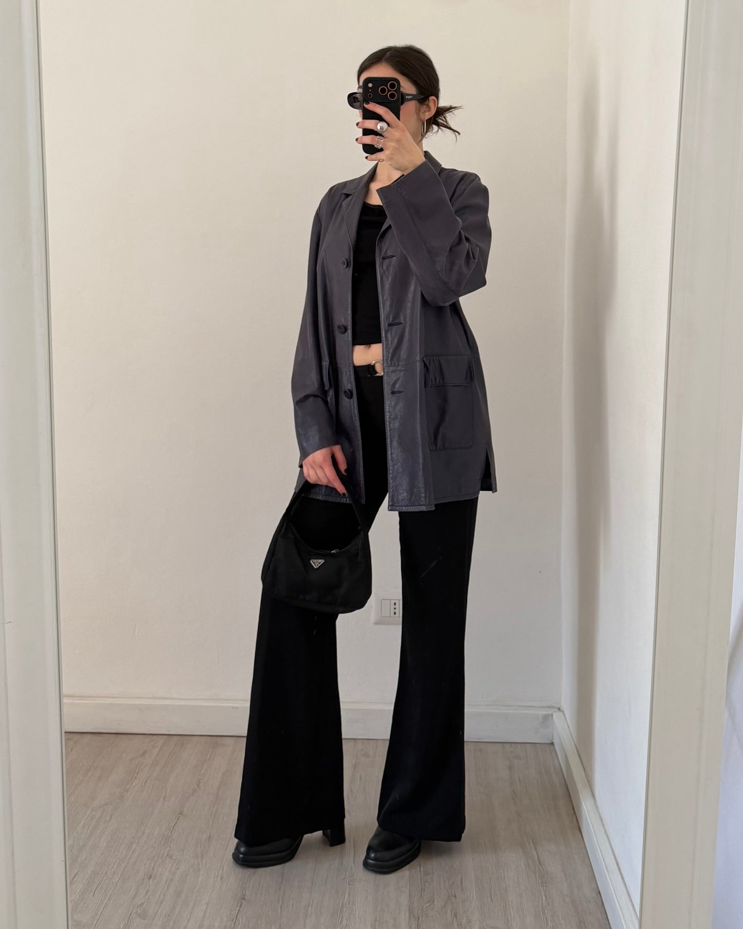 Midnight blue leather jacket