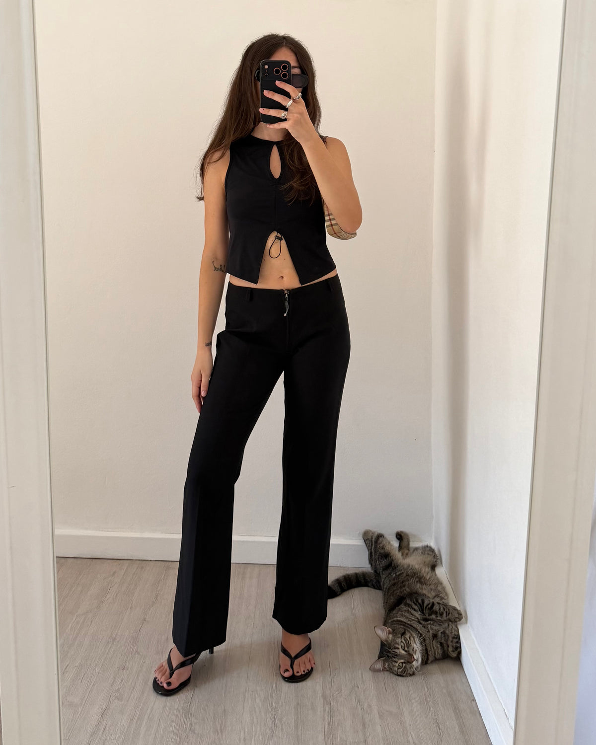 Minimal black kickflare trousers
