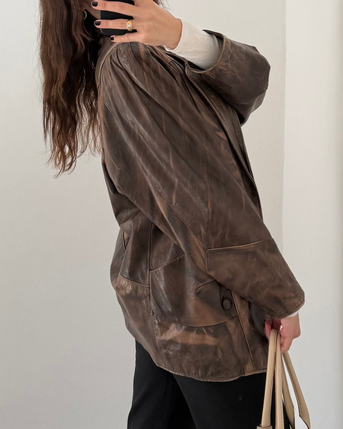 Distressed leather jacket