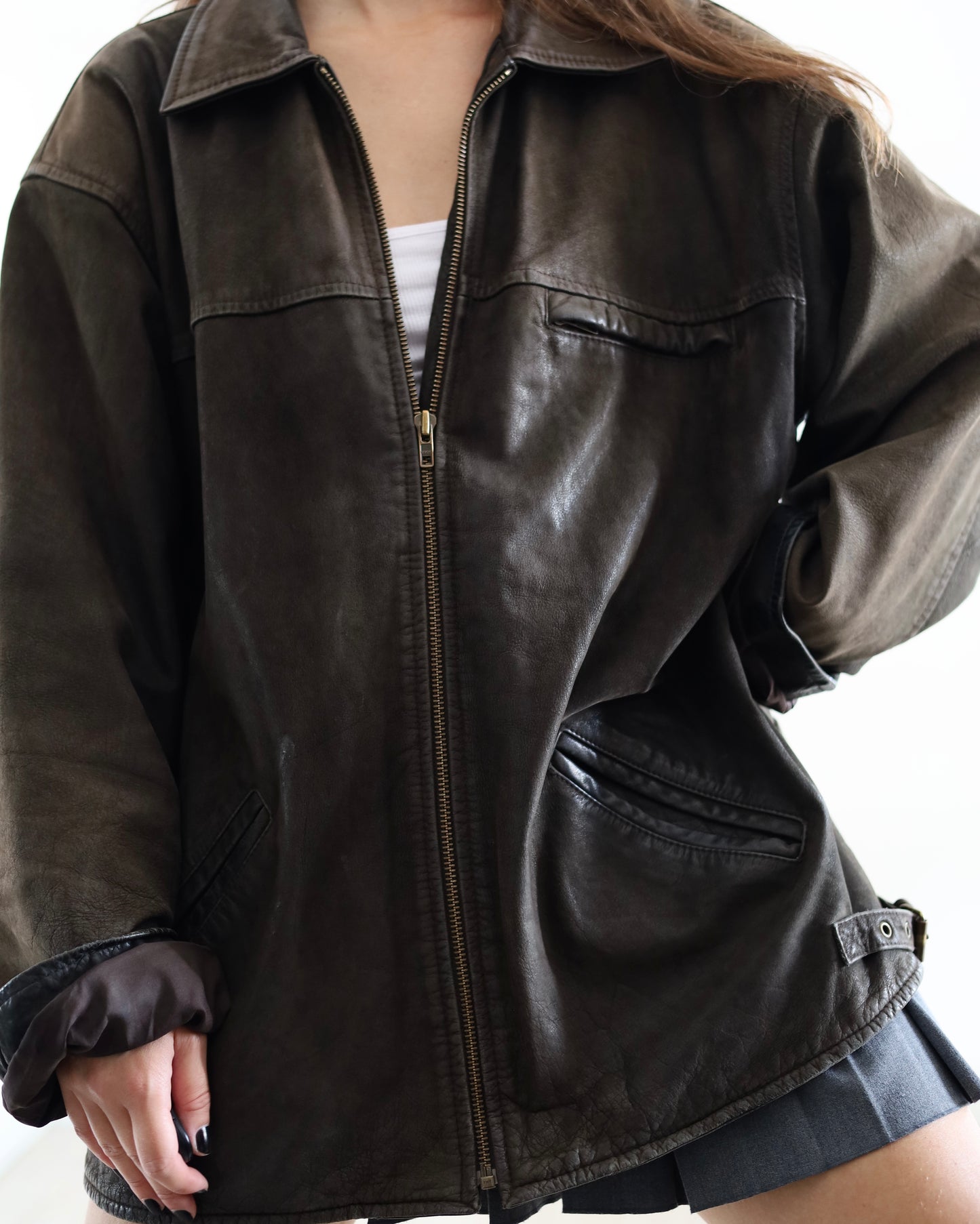 Brown distressed leather jacket