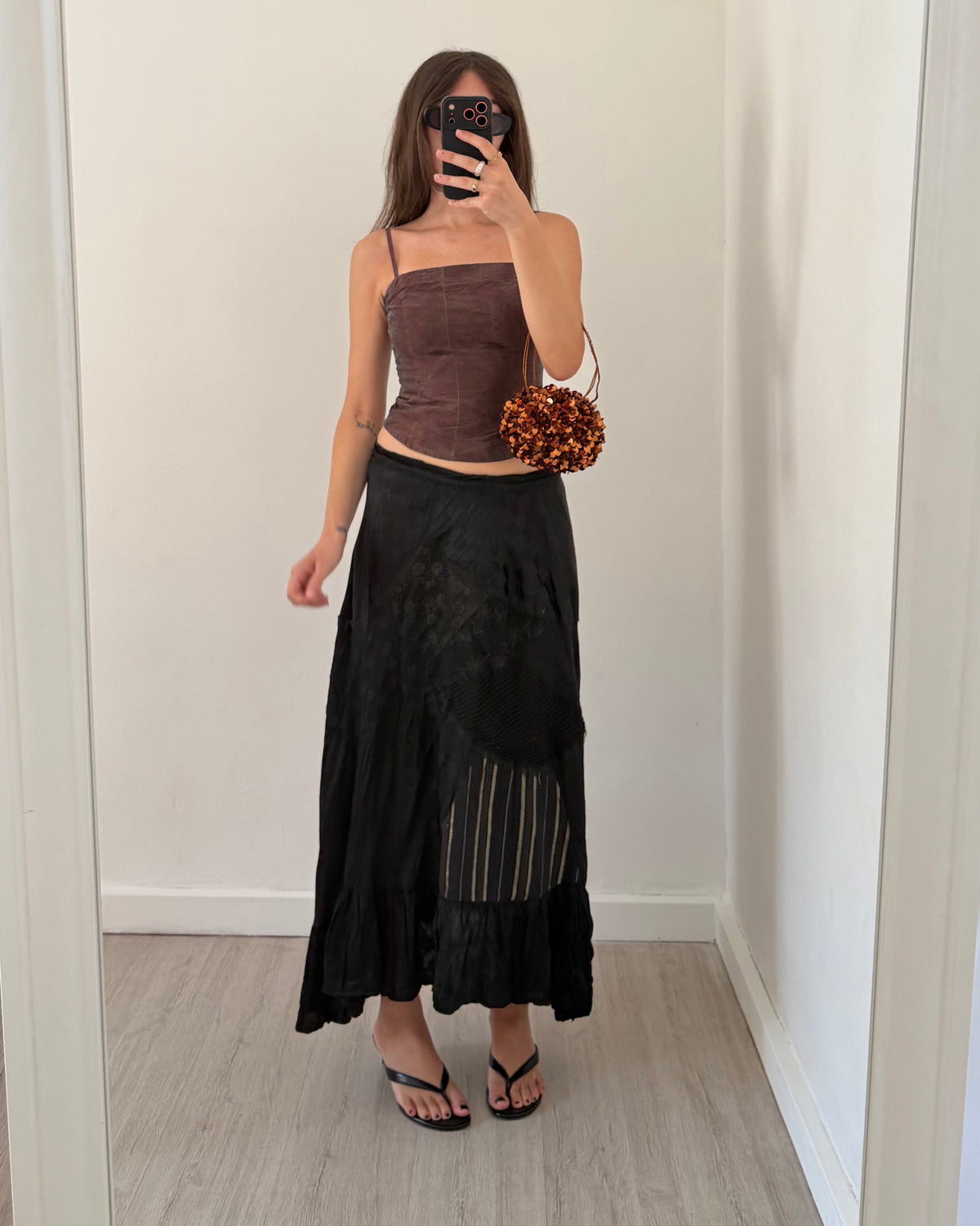 00s patchwork satin maxi skirt