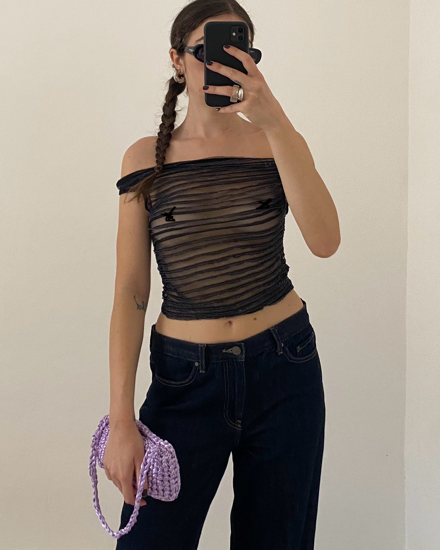 00s sheer top with lurex details