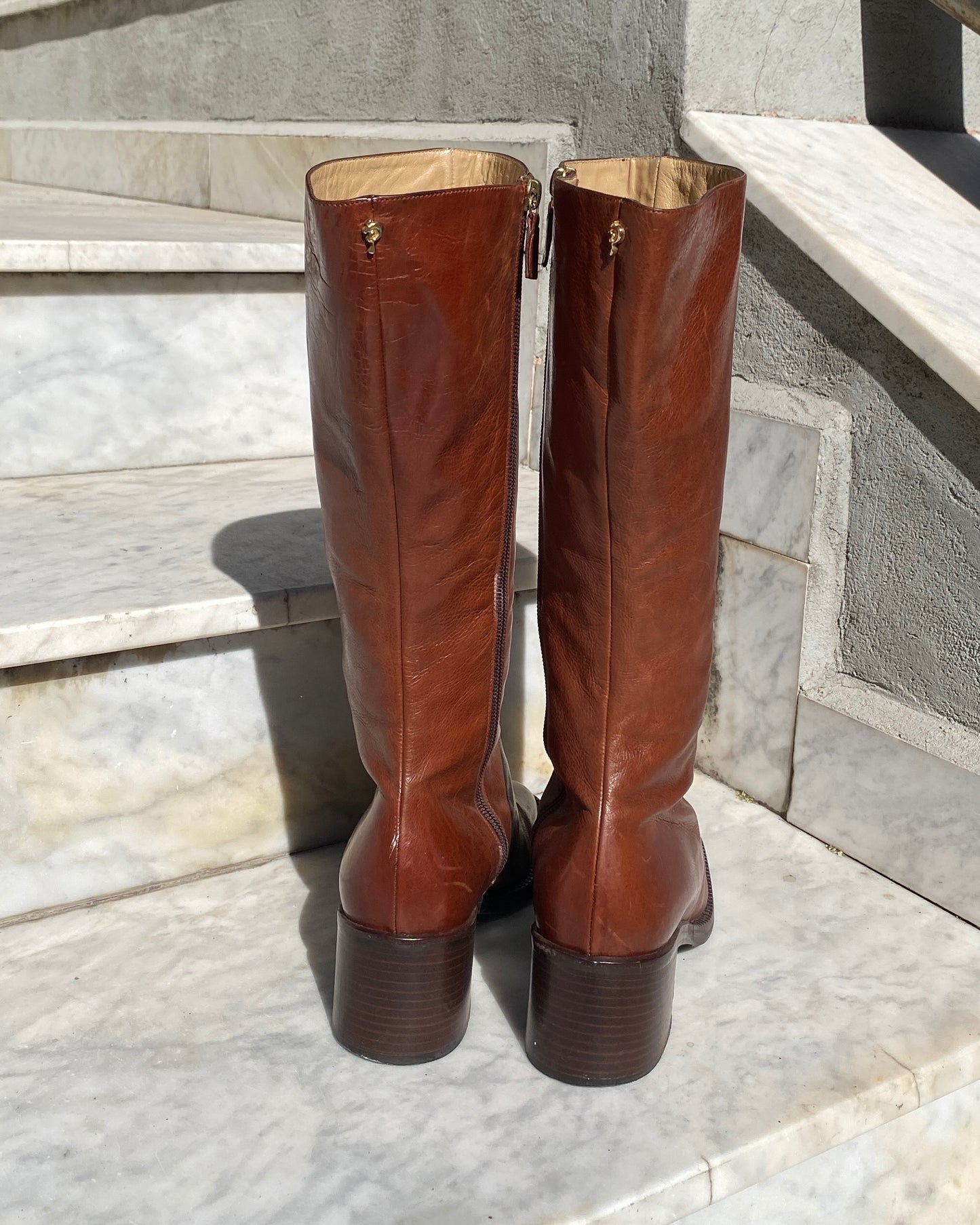 Square toe leather boots