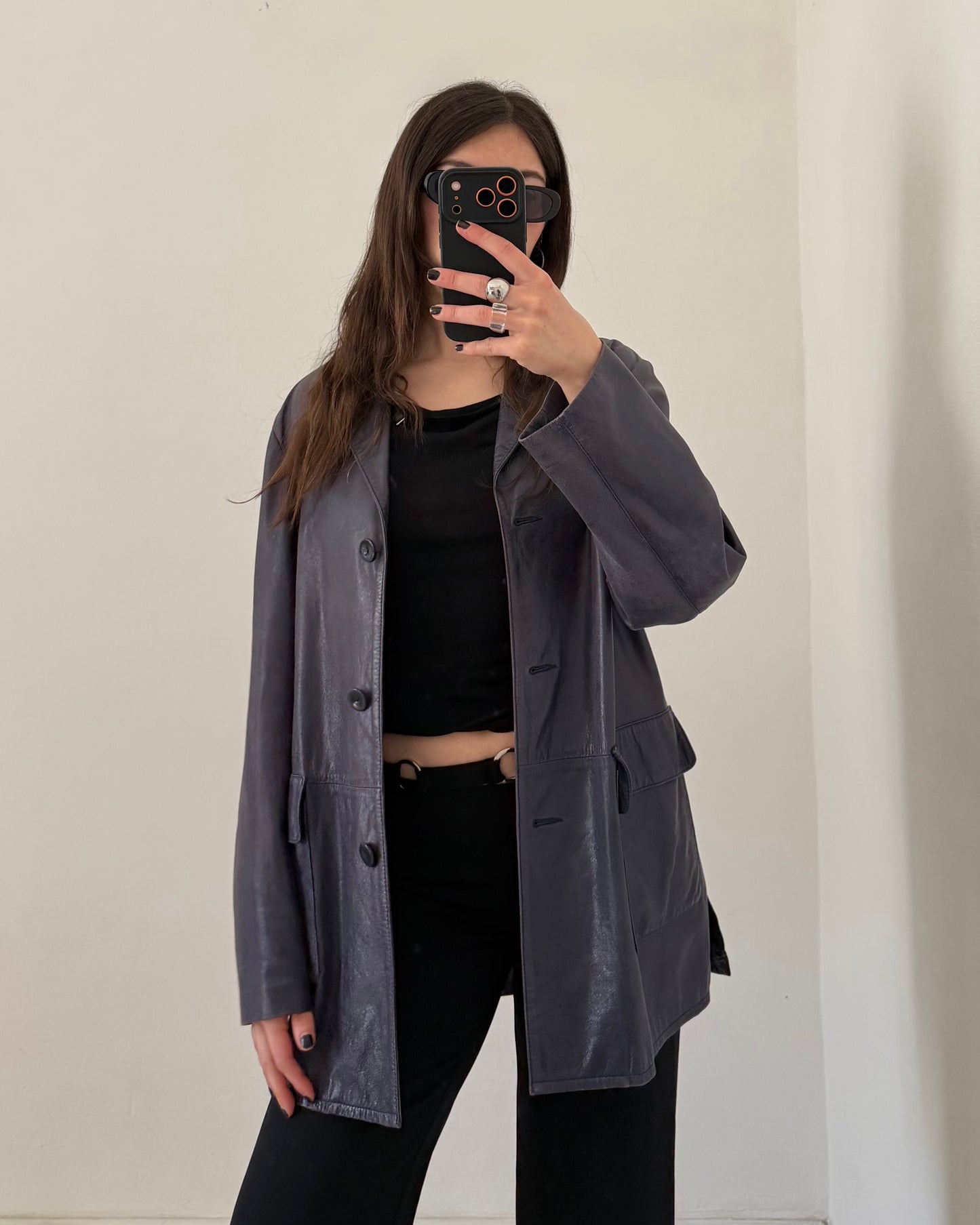 Midnight blue leather jacket