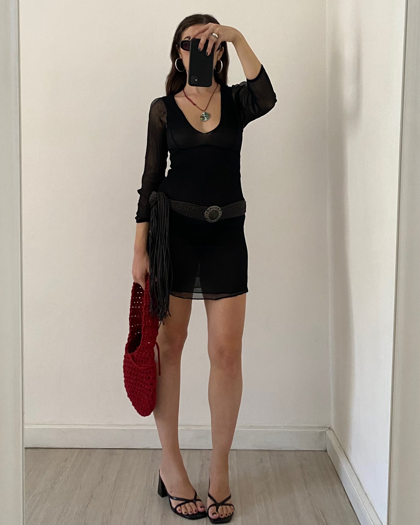 Silk embroidered mini dress