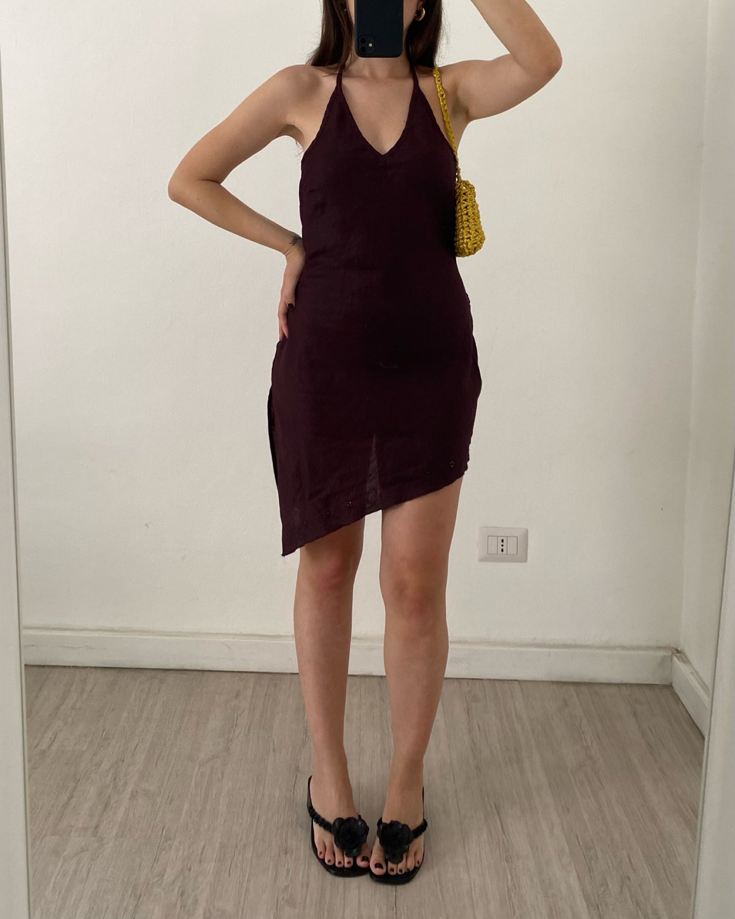 Brown asymmetric ramie dress