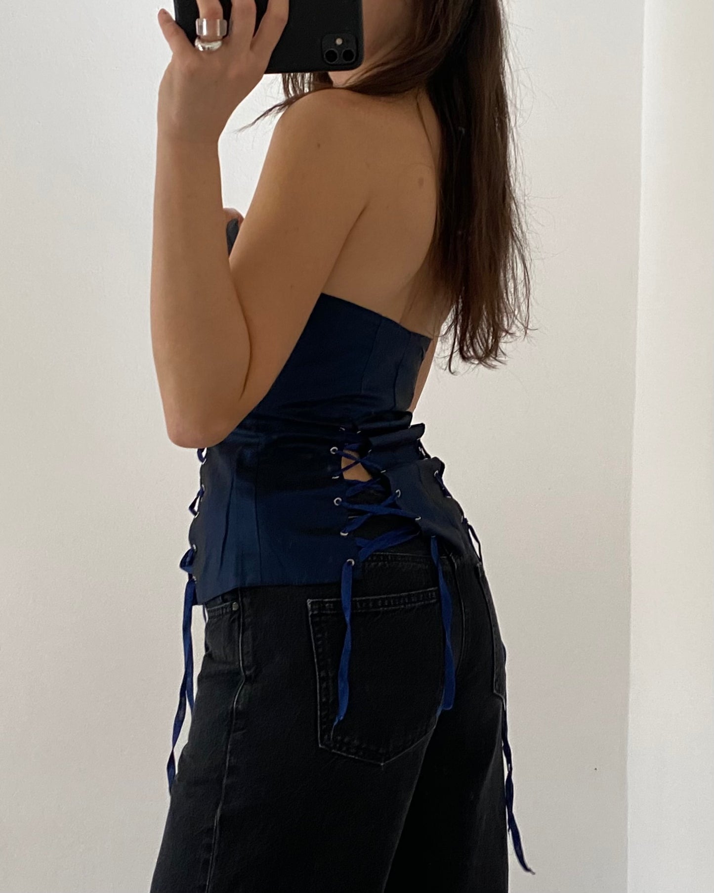 Midnight blue lace up corset