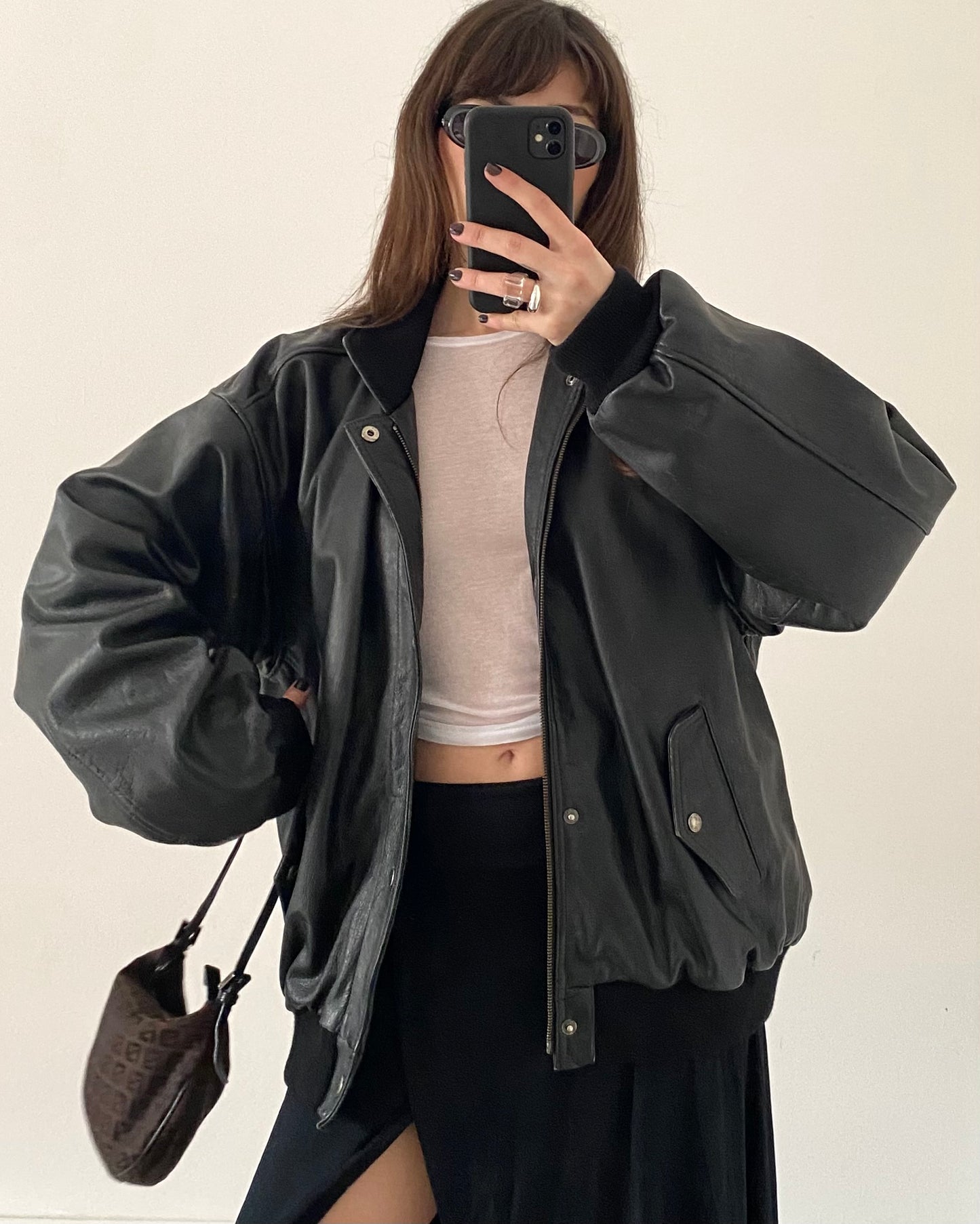 Leather bomber jacket