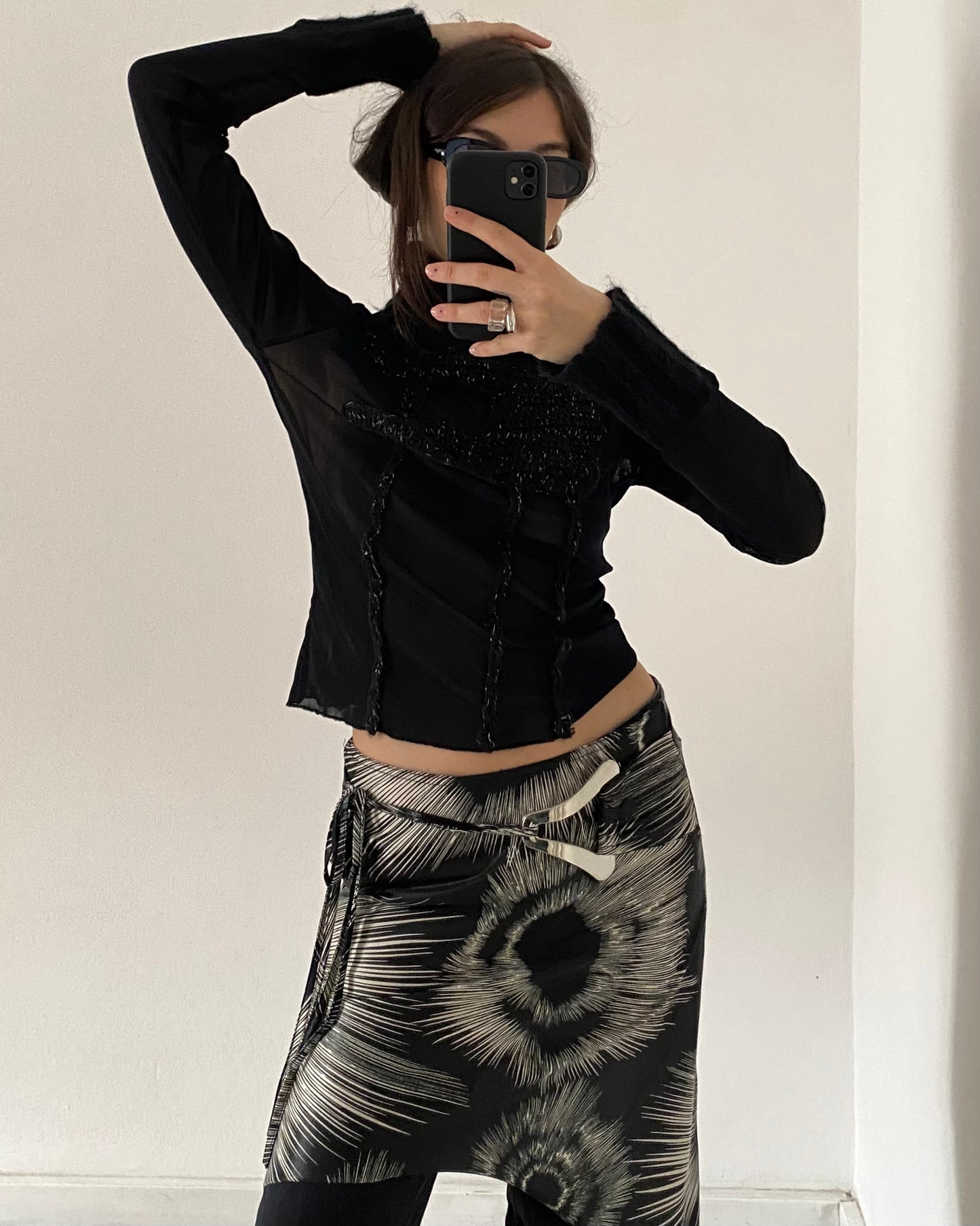 Sheer patchwork turleneck top